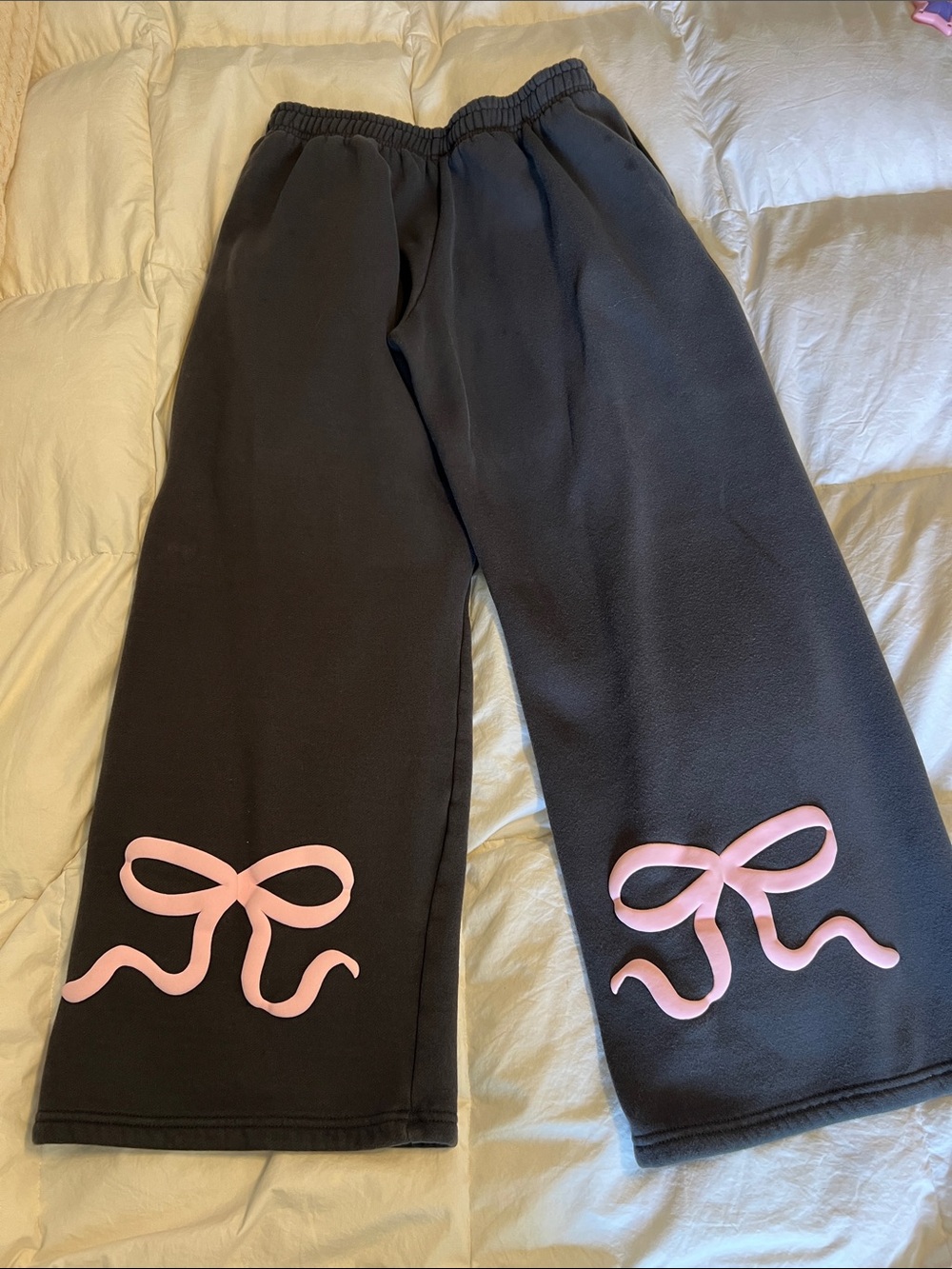 Gray Sweatpants with Pink Bow Accent - Picture 2 of 5